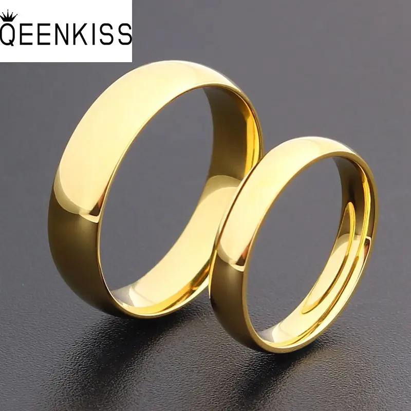 

QEENKISS RG809 Fine Jewelry Wholesale Fashion New Lovers Couple Birthday Wedding Gift Round Titanium Stainless Steel Smooth Ring