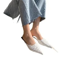 2021 new pointed toe female half slippers high quality fashion sandals sexy womens shoes 3cm thick heels fashion show 4 7 8