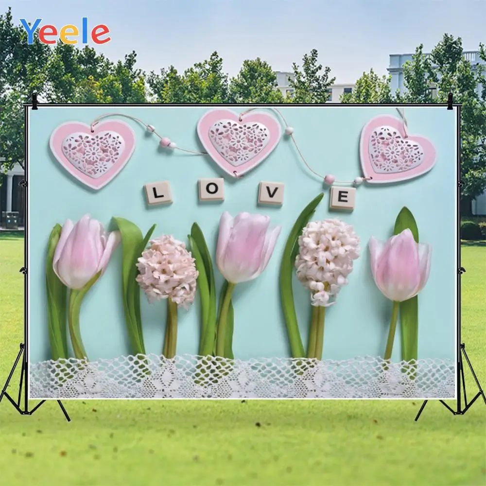 Фон для фотосъемки Yeele с изображением розовых цветов и сердец на День святого