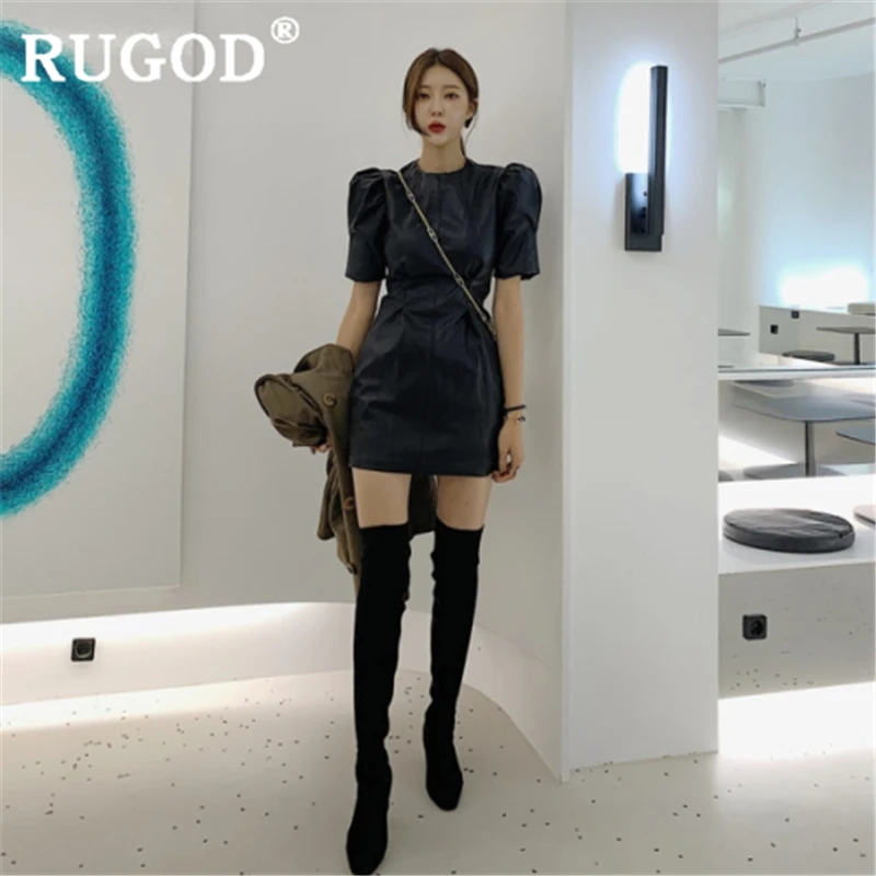 RUGOD винтажное однотонное мини платье женское Модное пышное ТРАПЕЦИЕВИДНОЕ