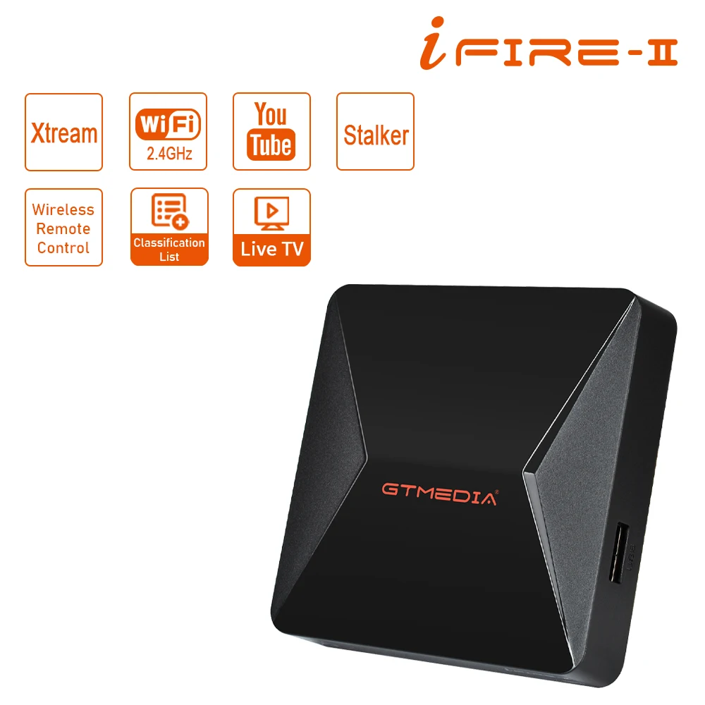 

GTMEDIA Ifire-2 TV BOX Multimedia Player Internet TV Receiver FHD HDMI/1*USB/AV Out/ETHERNET/Built-in 2.4GWifi