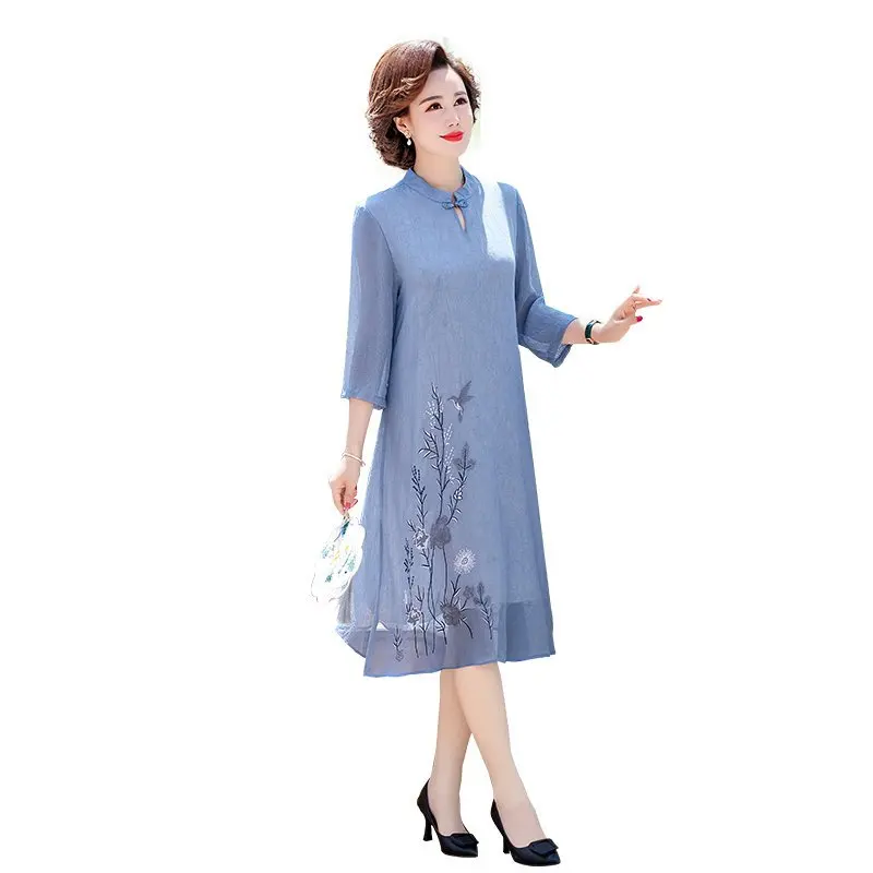 

Chinese style printing dress new Summer loose print Chiffon Dress tide 5XL