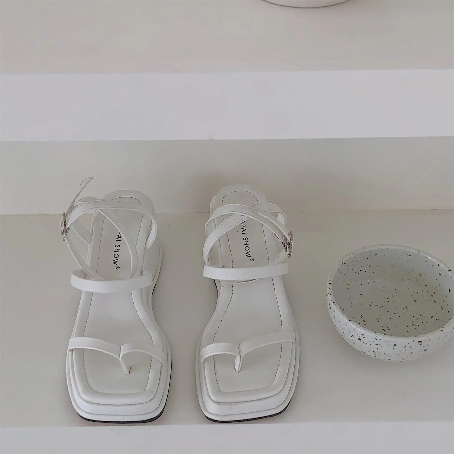 

Square Toe High Heel Sandal for Women Flip Flops Platform Clogs Wedge Low-Heeled Shoes With Strap 2021 Summer Suit Female Beige