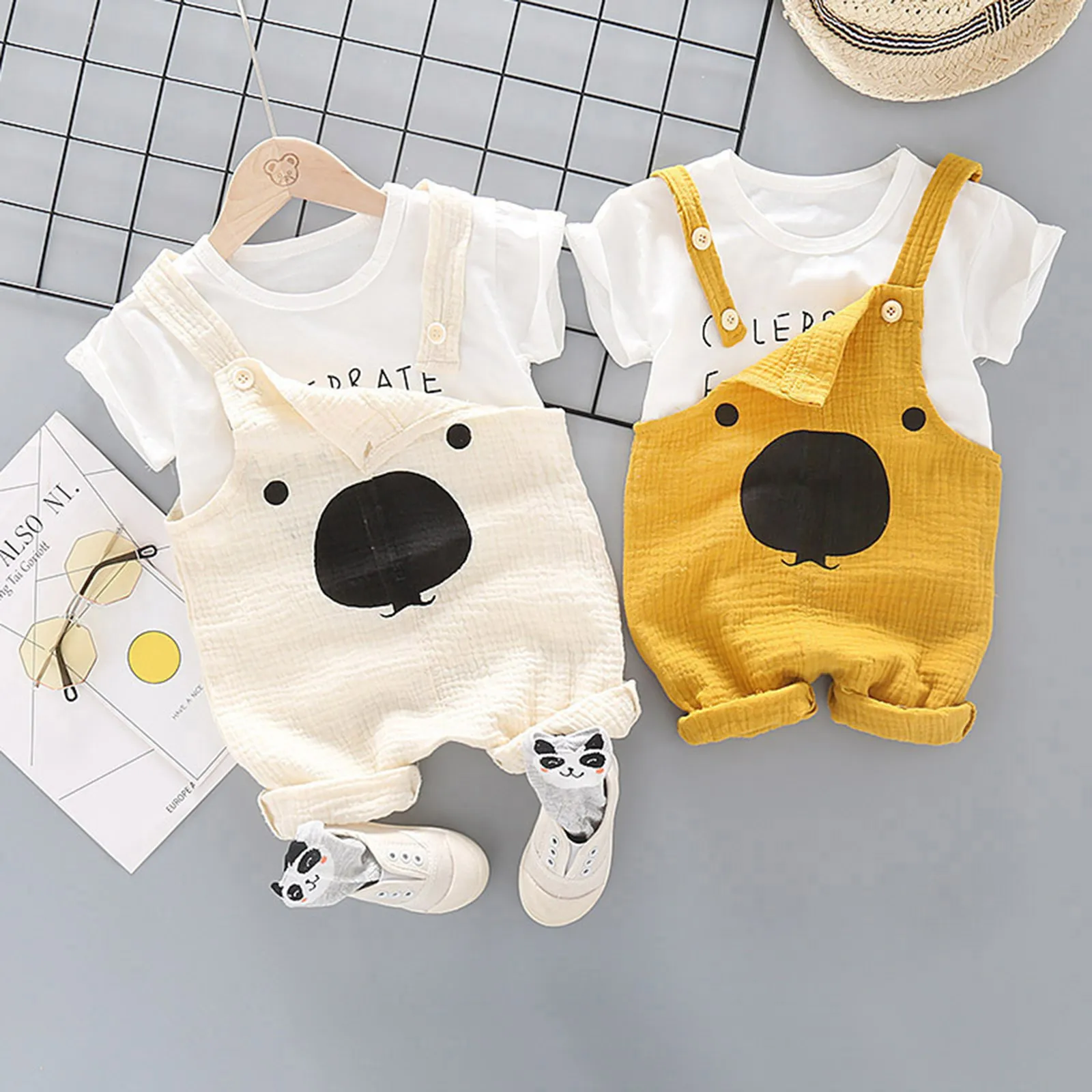 Summer Baby Boy Clothes Cartoon Print Top+bear Shorts Kawaii Outfits Set Toddler Casual Children Suit Tracksuits |