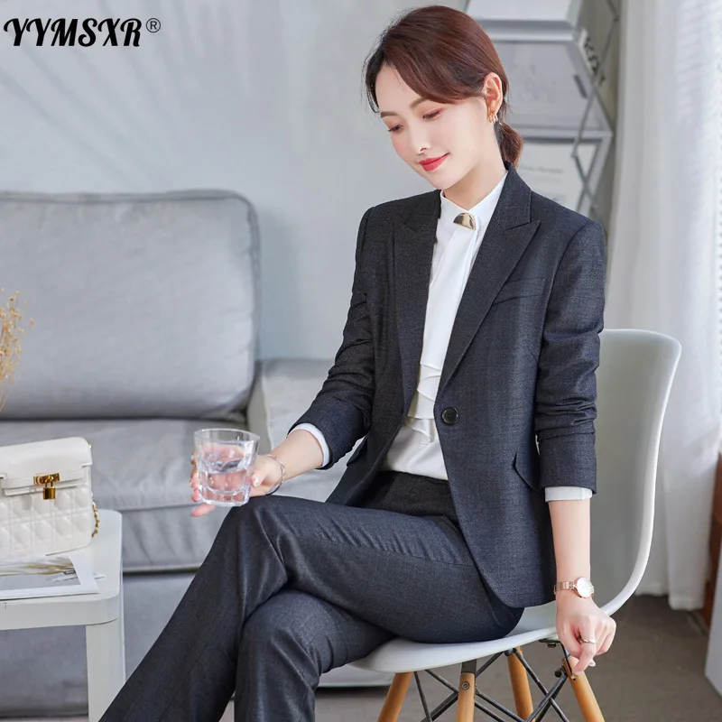 100 Kg Large Size Formal Work Clothes Women's 2022 Autumn and Winter Temperament Ladies Suit Jacket Business Trousers Two-piece