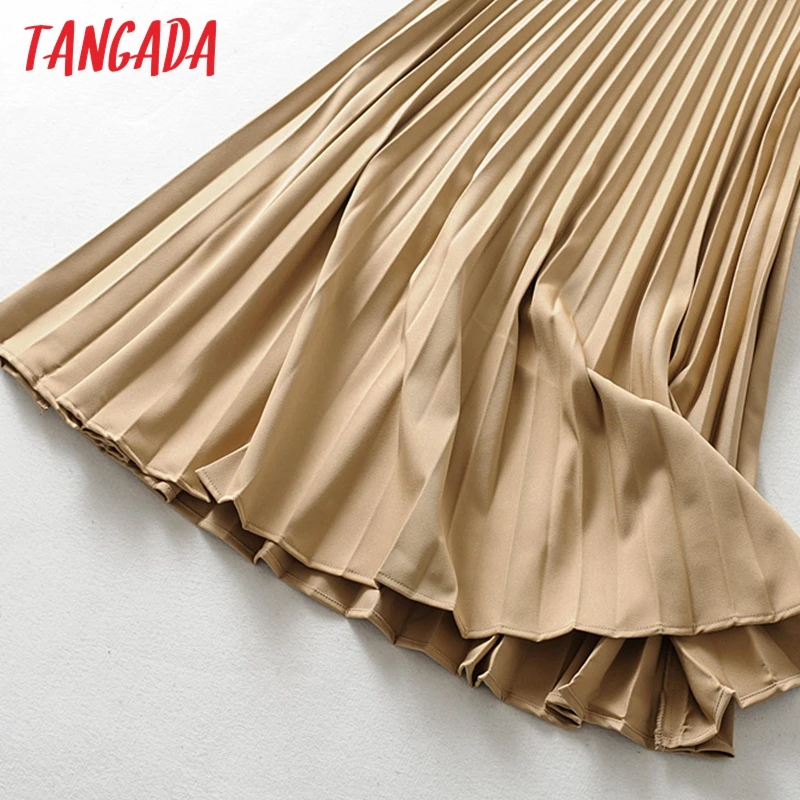 Tangada, Женская плиссированная юбка средней длины цвета хаки, винтажная, с поясом, однотонная, для женщин, для офиса, для девушек, для работы, шикарные юбки до середины икры 6A306