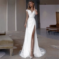 high neck lady wedding gown side slit sequined beading crystal sheath court train backless sparkly white vestidos de novia robe