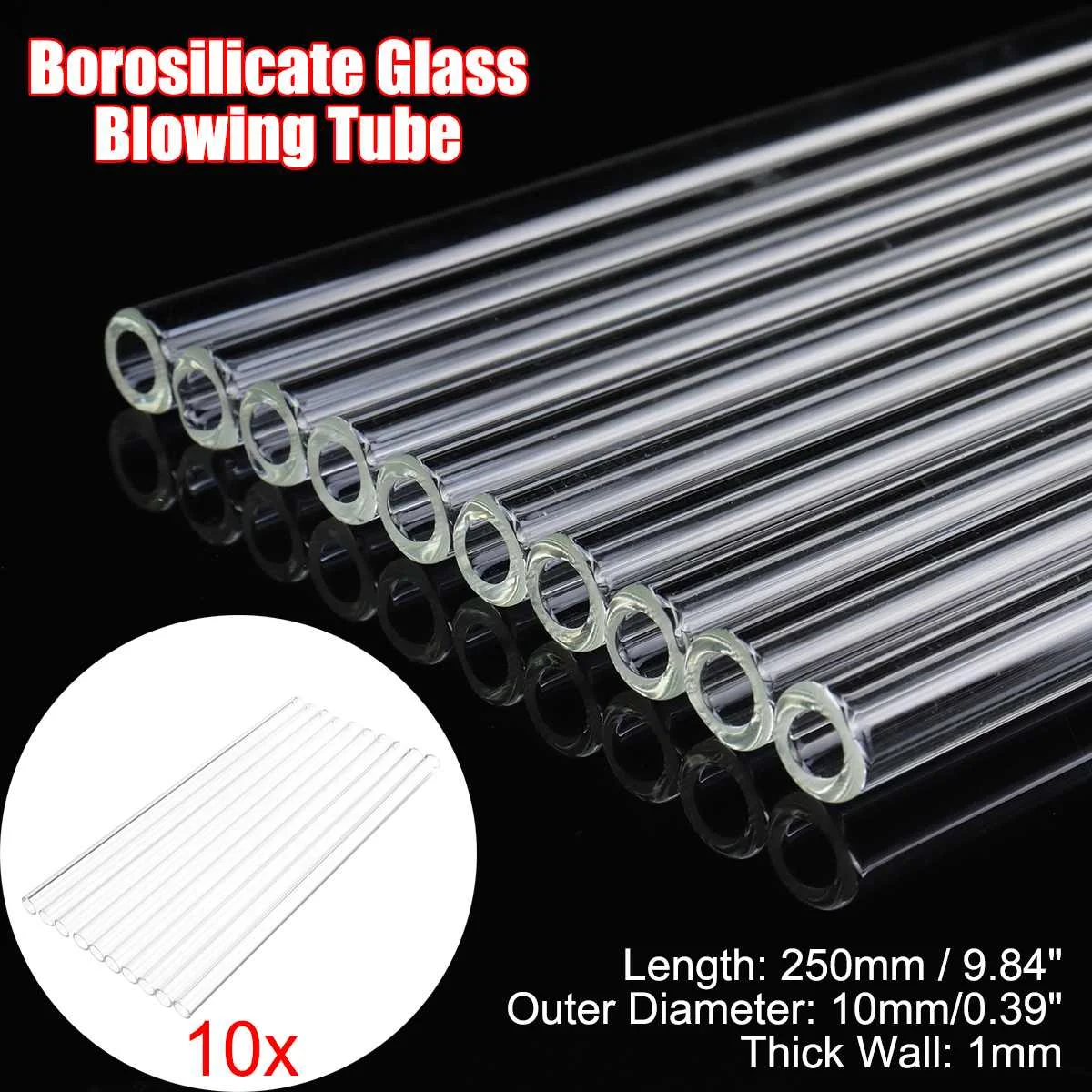 

10Pcs 250mm OD 10mm 1mm Thick Transparent Wall Borosilicate Glass Blowing Tube Mixer Rod for School Lab Chemical Experiment
