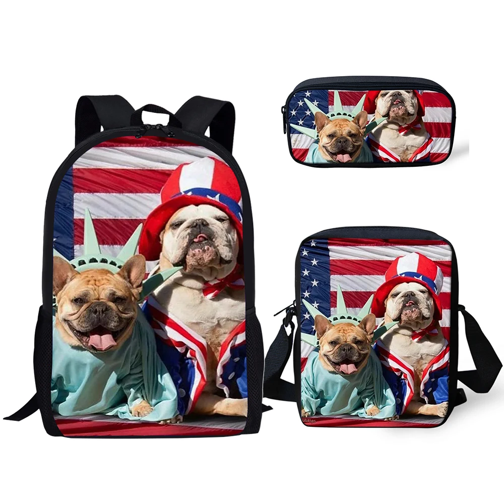 HaoYun Fashion Children Backpack Flower Bulldogs Pattern School Book Bags Kawaii Animal Design 3PC/Set Students School Bags