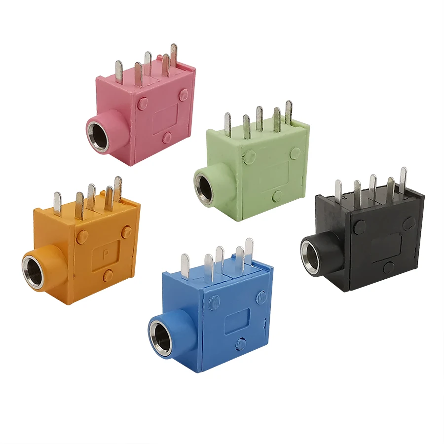 

5 шт., разъем для наушников PJ325 PJ-325 мм, 3,5 мм, 5-контактный разъем, стерео, аудио разъем для наушников, синий/черный/розовый/зеленый/оранжевый