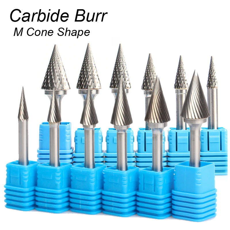 M Cone Shape 1/4 6mm Engraving Carving Tools Tungsten Carbide Rasp Milling Cutter CNC Rotary Die Grinder Bit Metal Wood Wrorking