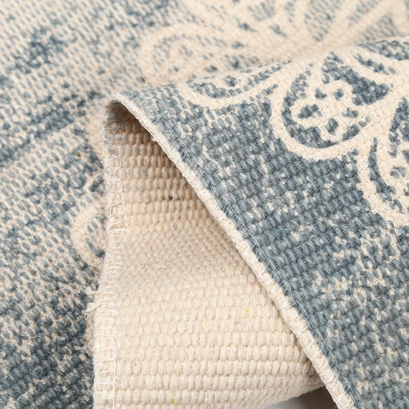 Retro Bohemian Hand Woven Cotton Carpet Tassel Bedside Rug Geometric Floor Mat Living Room Bedroom Home Decoration