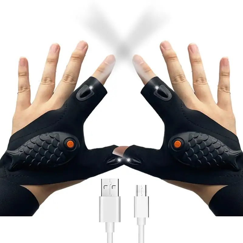 

LED Flashlight Gloves Outdoor Night Light Fishing Gloves Repairing Lighting Camping Outdoor Tool Christmas Gift Fingerless Glove