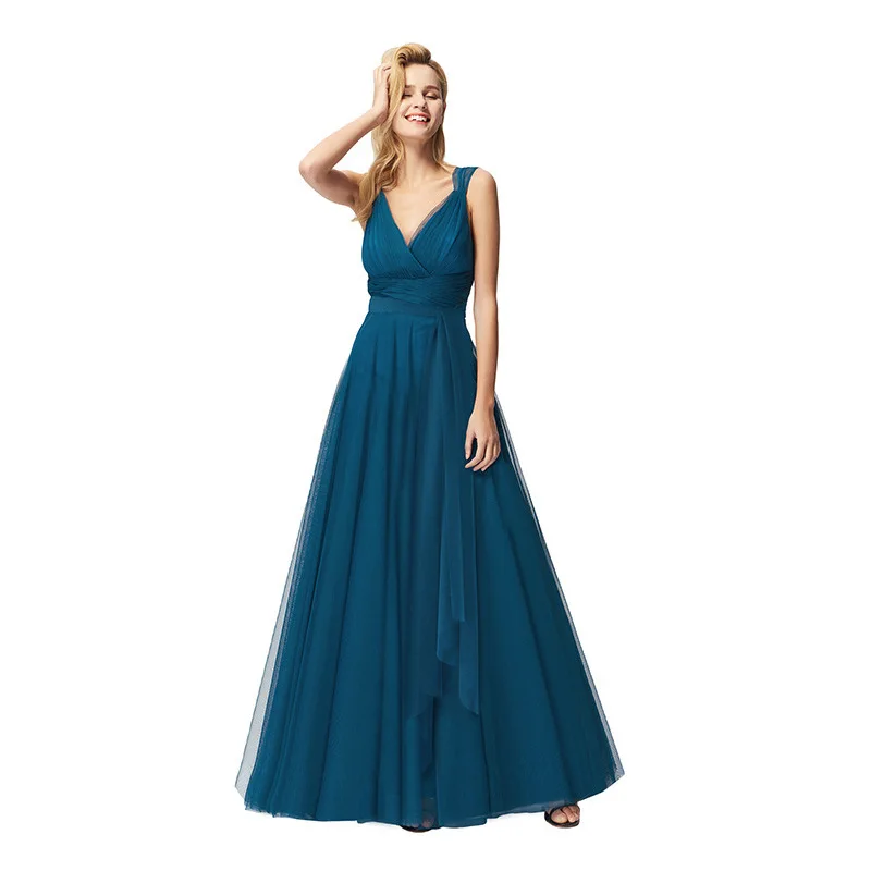 

Plus Size Evening Dresses Long Ever Pretty EZ07661 Elegant Navy Blue V-neck A-line Chiffon Sleeveless Formal Wedding Party Dress
