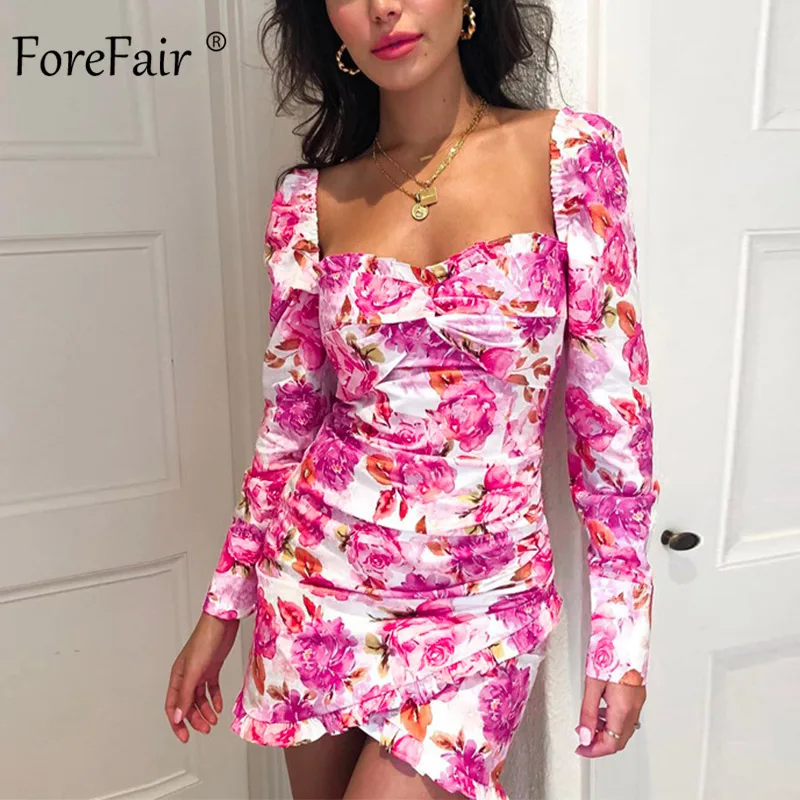 Женское платье с оборками Forefair короткое элегантное винтажное облегающее длинным