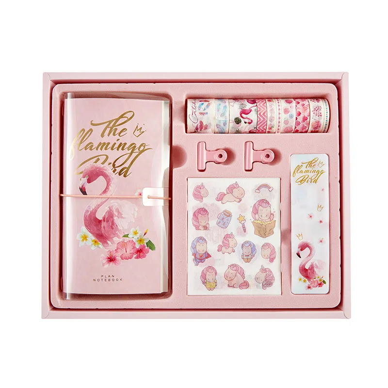 New Spiral Flamingo Space Bullet Journal Diary Handbook Set Travel Notebook Planner with Sticker Tape Beautiful Agenda - Цвет: 04