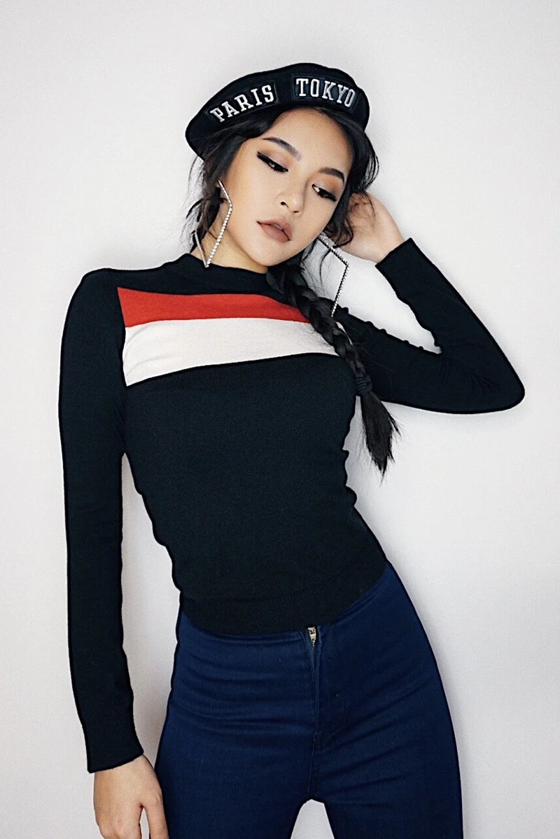 2019 new fashion casual women's clothing Sweater spring and autumn sets of short color matching sweater slim long sleeves | Женская