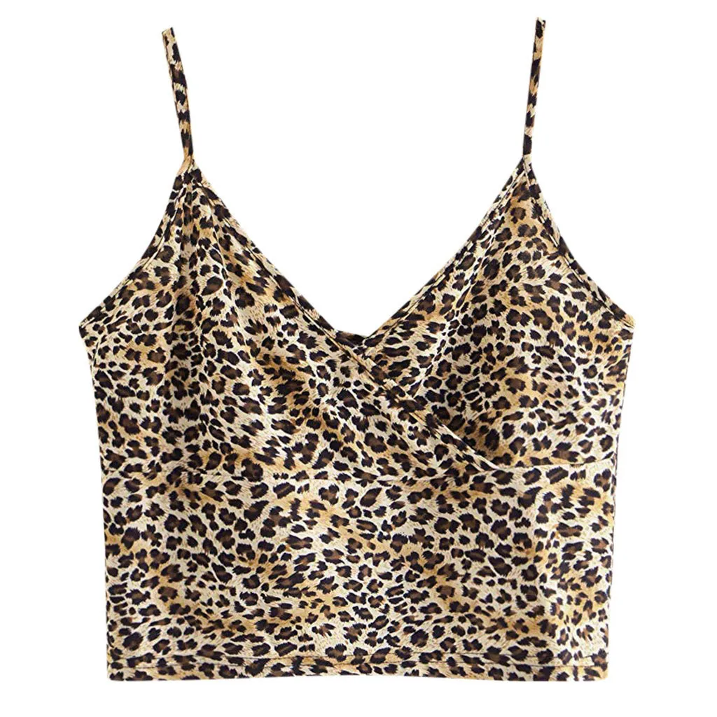 Женский Повседневный Топ с леопардовым принтом v образным вырезом без рукавов на