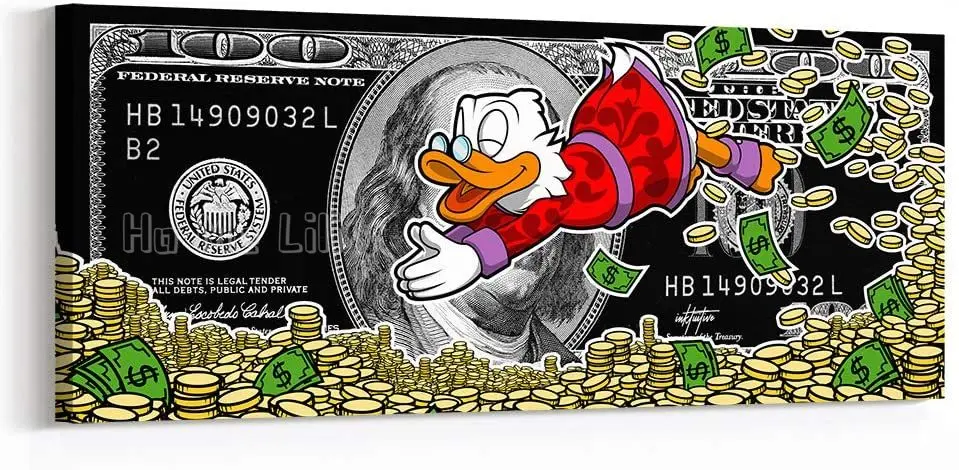 Голова первая вдохновляющая Настенная картина Mcduck 100 доллар Билл холст печать