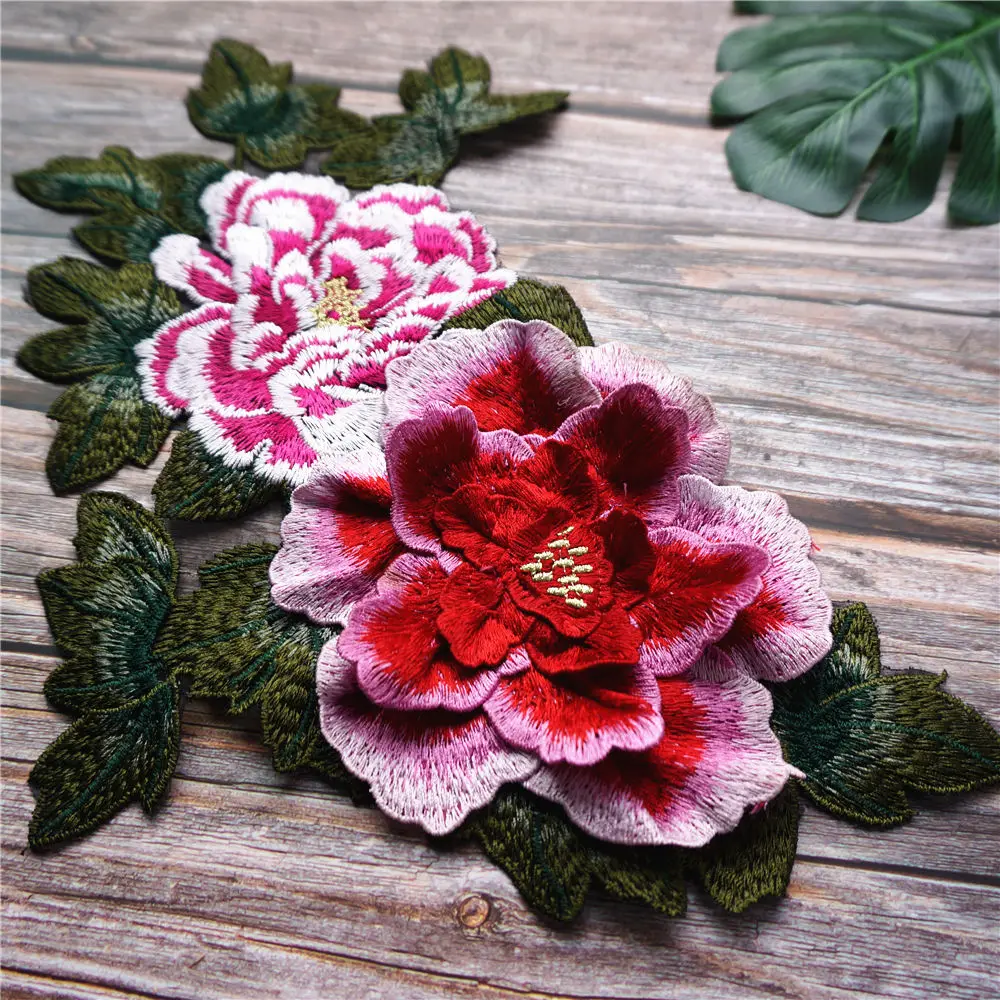 Розовая 3D Цветочная ткань из листового кружева пиона многослойный воротник