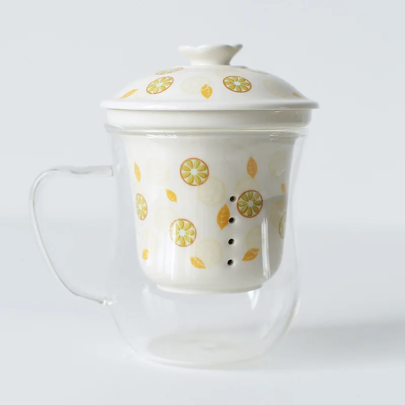 

Original Flower Tea Cup Transparent Cup High Temperature Glass Cup Tea Separation Tea Cup Office Cup Ceramic Cup with Lid