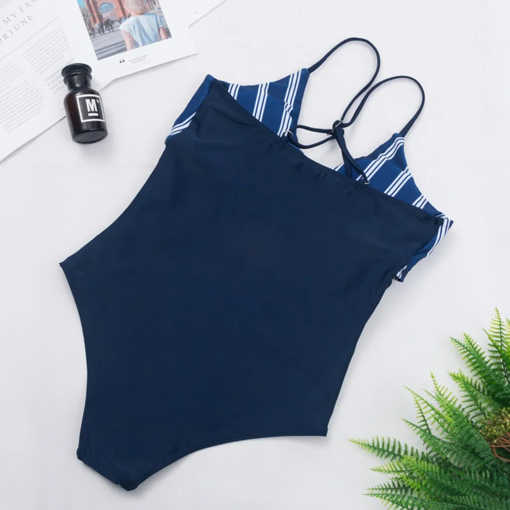 Цельный женский сексуальный купальник пляжная одежда в полоску с открытой