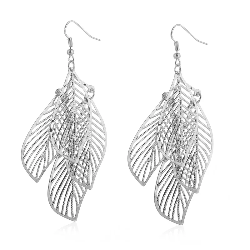 

1 Pair Earrings Leaf Design Fashion Simple Multi-layered Leaves Openwork Earring For Women Party Wedding Jewelry Gift