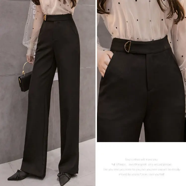 

Women 2021 Spring Autumn Fashion Loose Wide-leg Pants Female High Waist Casual Pants Ladies Solid Color Long Trousers Q766