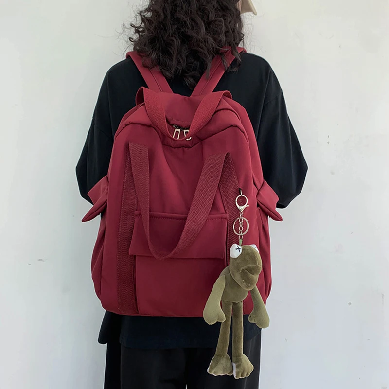 

New Solid Color Women'S Waterproof Nylon Backpack Simple School Bag For Teenage Girl Shoulder Travel Bag School Backpack
