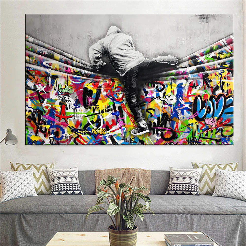 

Graffiti Banksy Art Canvas Posters and Prints Monkeys Mona Graffiti Street Art Large Size Wall Pictures for Home Room Decor