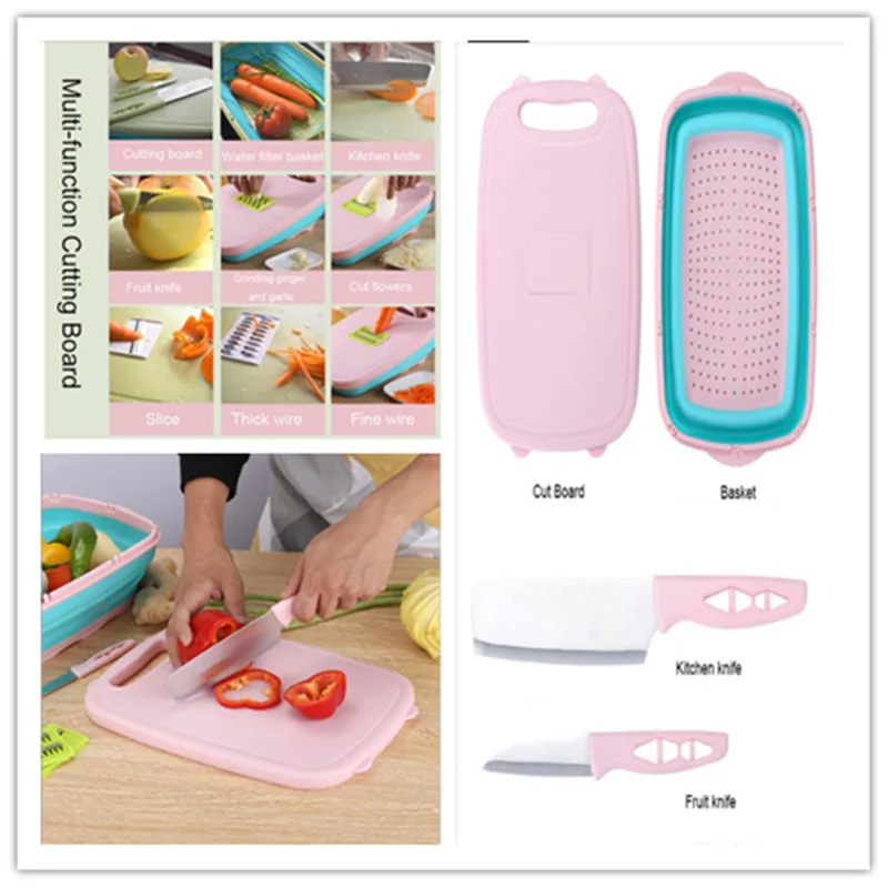 

9 In 1 Chopping Board Multi-Function Board Kitchen Folding Drain Basket Multi-Function Sink Cutting