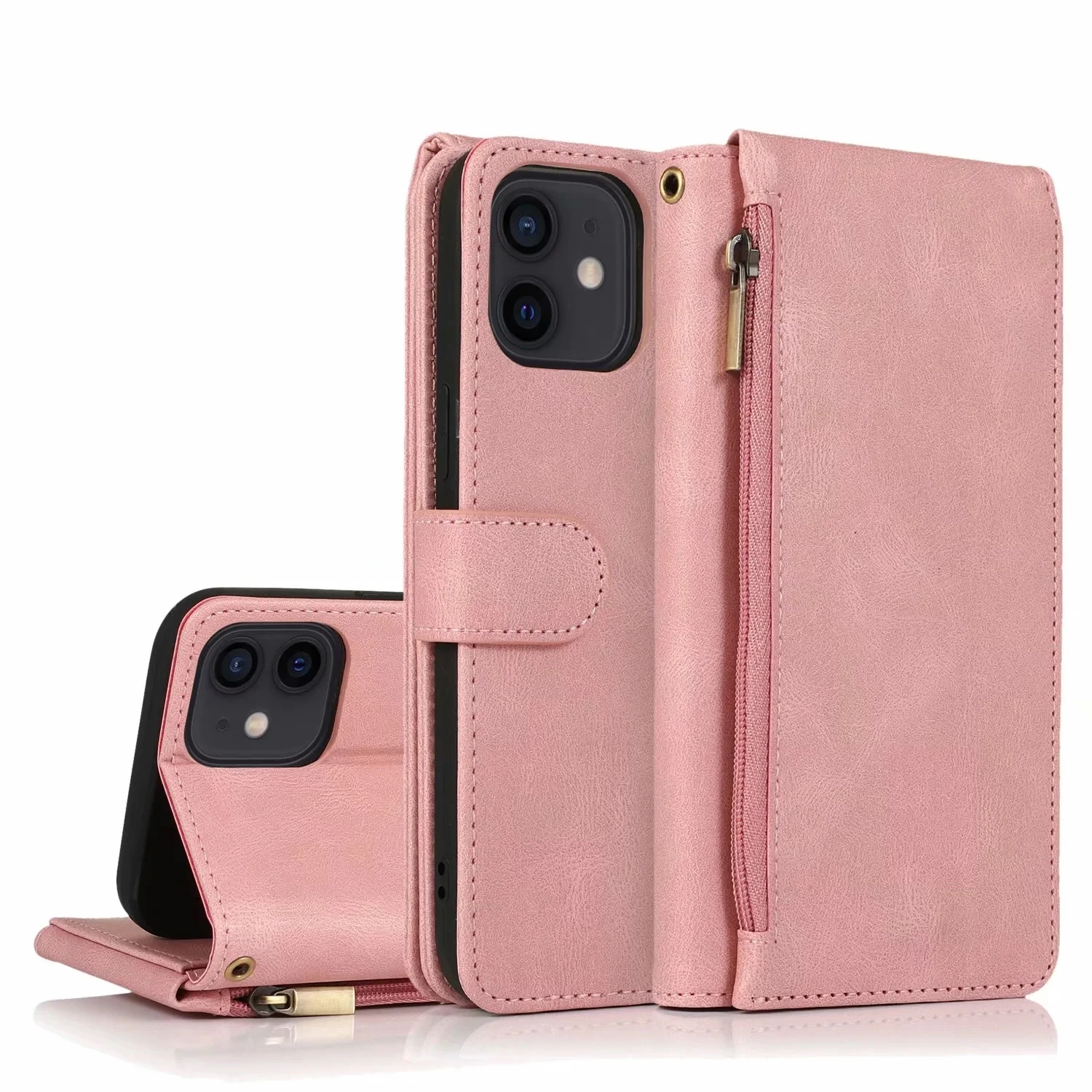 

Card Slot Shockproof Leather Back Cover for iPhone 11 12 13 XR Retro zipper Wallet PU Phone case for iPhone 11 12 13 Pro MAX