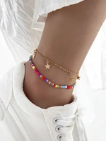 stillgirl 2pcs boho multi color beaded chain anklet bracelet for women kpop geometric star set female y2k fashion jewelry bijoux