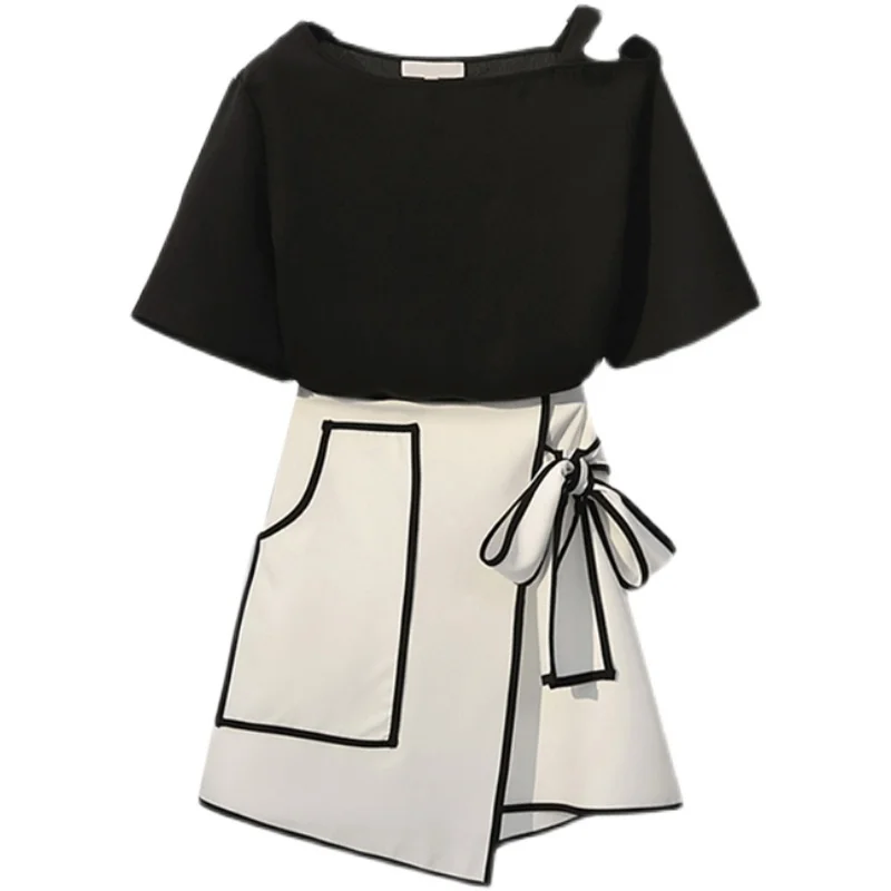

Plus size women Summer skirts suits office ladies elegant off shoulder slash neck top and bandage skirt two piece set for women