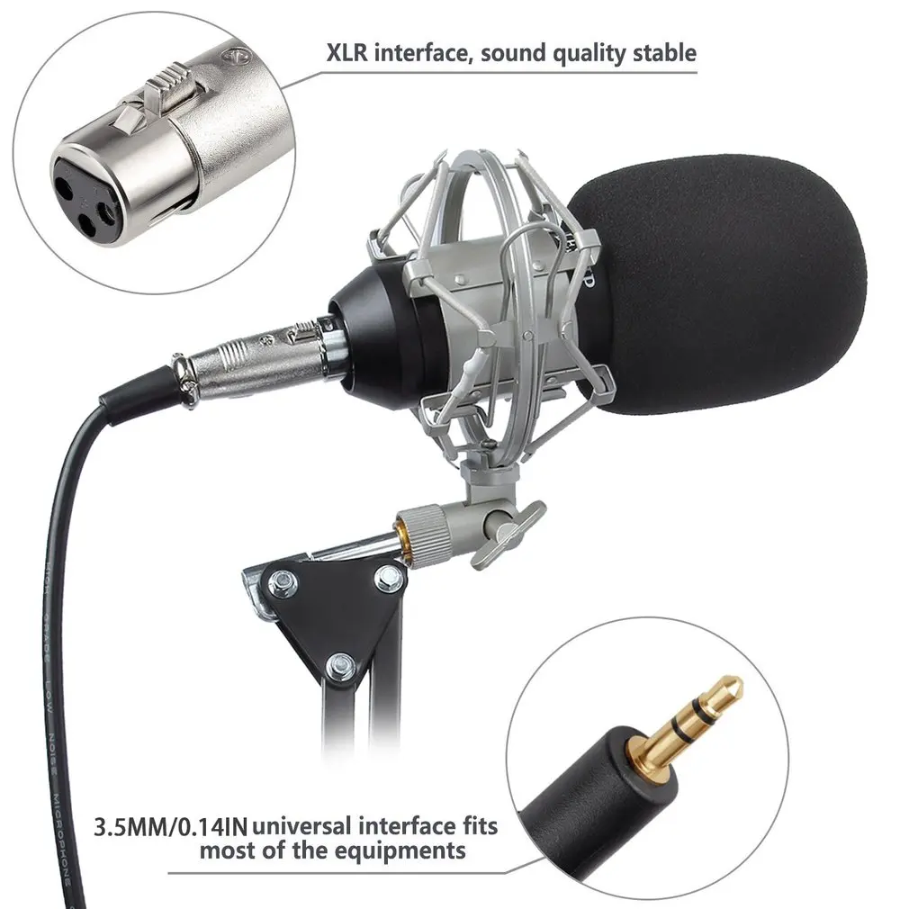LESHP Black Durable Professional Flat Head Condenser Broadcasting Recording Microphone With 35 Bracket set &amp USB Sound Card |