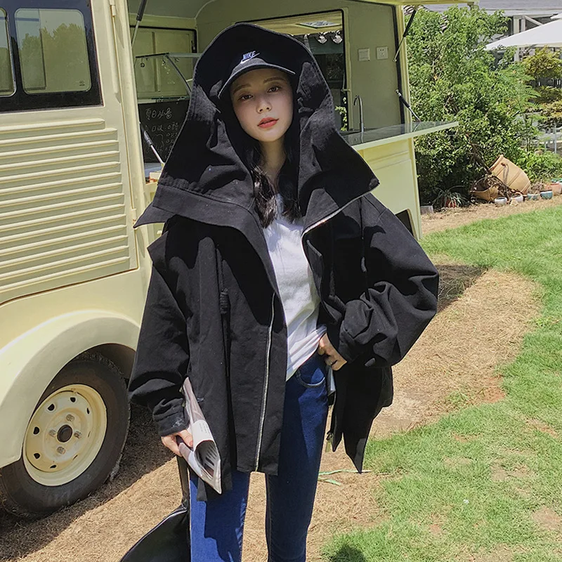 

Women's Loose-Fit Casual Hooded Stand-up Collar Shell Jacket and coats