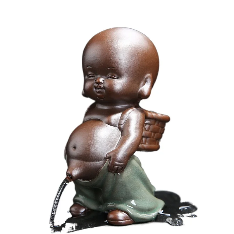 

ztgs Free Shipping Tea Pets Ornament Folk Art Purple Clay Decoration Crafts Figurines Little Monk Baby Boy Spray Pee Tea