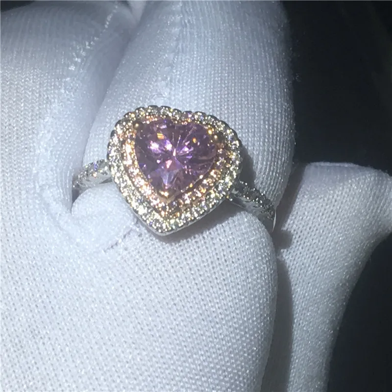 Двухцветное кольцо обещания в форме сердца Vecalon обручальное AAAAA с фианитом для