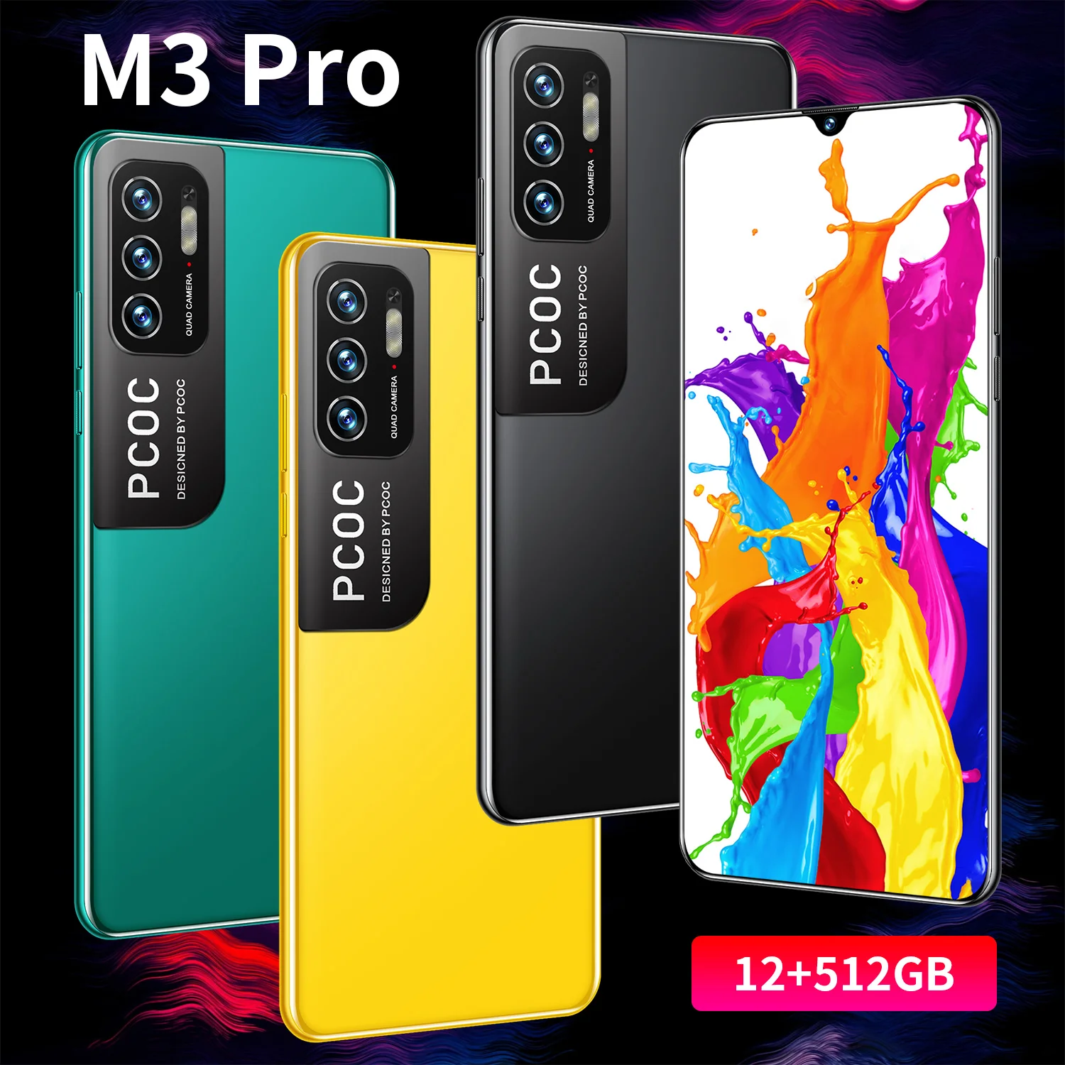 

Global Version M3 Pro Android Smart Phone 12GB+512GB 16MP+32MP 6800mAh MTK6889 10-Core 6.72inch HD Full Display GPS 5G Cellphone