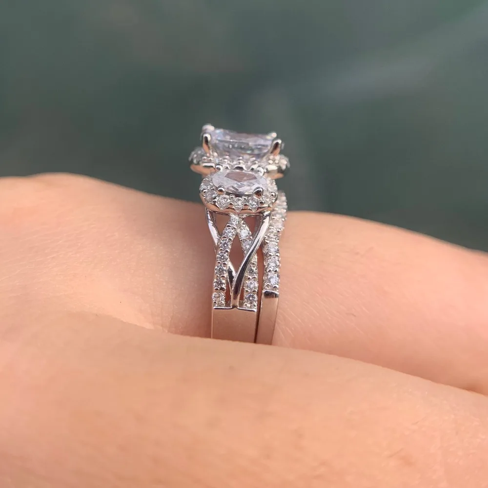Wuziwen 3,5 Ct овальной формы AAA циркон кольца из стерлингового серебра 925 для женщин синий кристалл обручальное кольцо набор модный подарок для ювелирных изделий