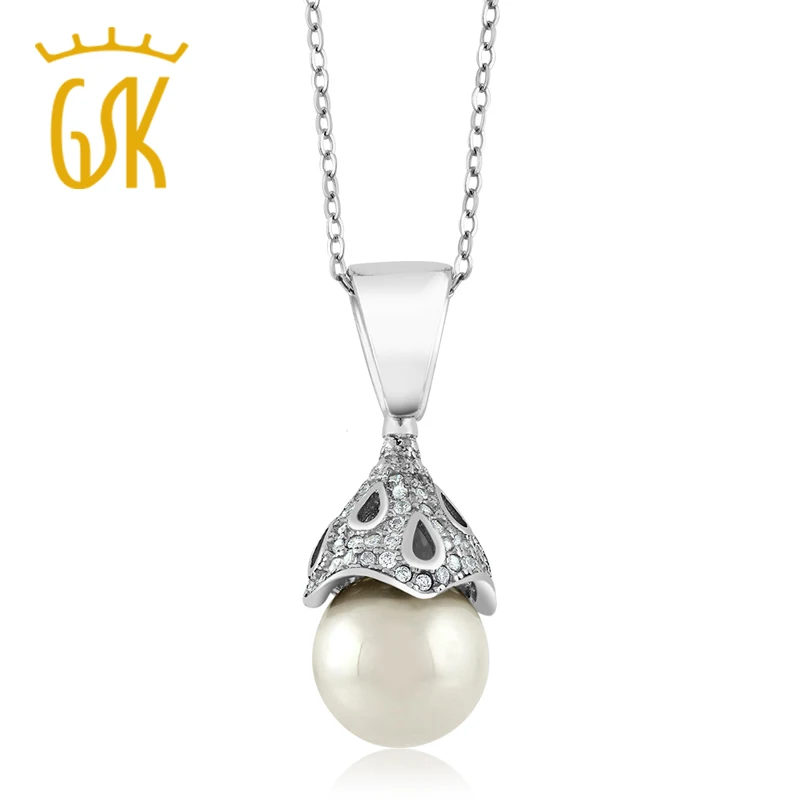 GemStoneKing 10 мм культивированный пресноводный жемчуг подвеска с подвеской из
