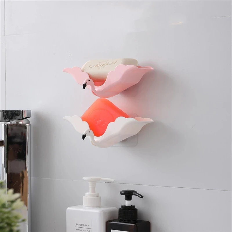 

Soap Box flamingo Shape Non-slip Portable Silicone for Water Draining Solid Color Draining Soap Dish Bathroom Accessories