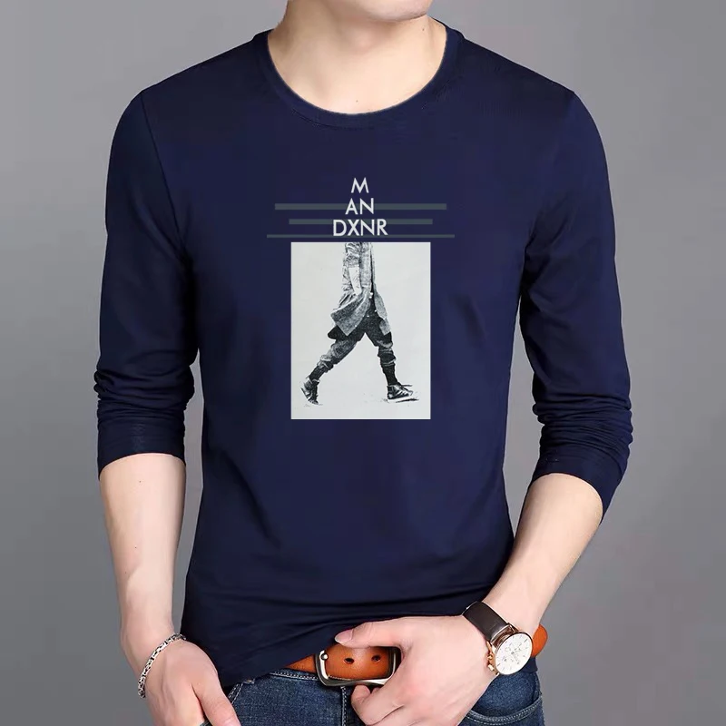 Autumn Men's fashion casual long-sleeved 100% cotton T-shirt round neck printed cartoon O-Neck men t shirt boyfriend gift 2020 | Мужская