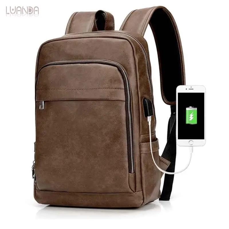 Мужской рюкзак из искусственной кожи для ноутбука с usb зарядкой|Мужские рюкзаки| |