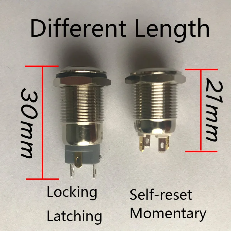 12mm Metal Push Button Switch Ring Power LED Waterproof 3-6V 12V 24V 110V 220V Self-reset Momentary/Locking for Car Auto Engine