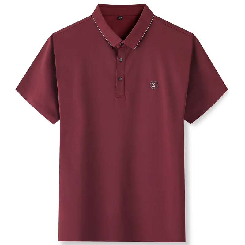 

Summer new men's fattening plus size solid versatile business casual Lapel short sleeve men's ice silk quick drying T-shirt