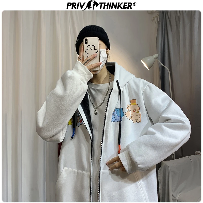 Privathinker Men's Autumn Winter Carton Print Jacket Men Thicken Warm Fashion Hooded Coats Male 2020 Jackets Clothes 5XL | Мужская