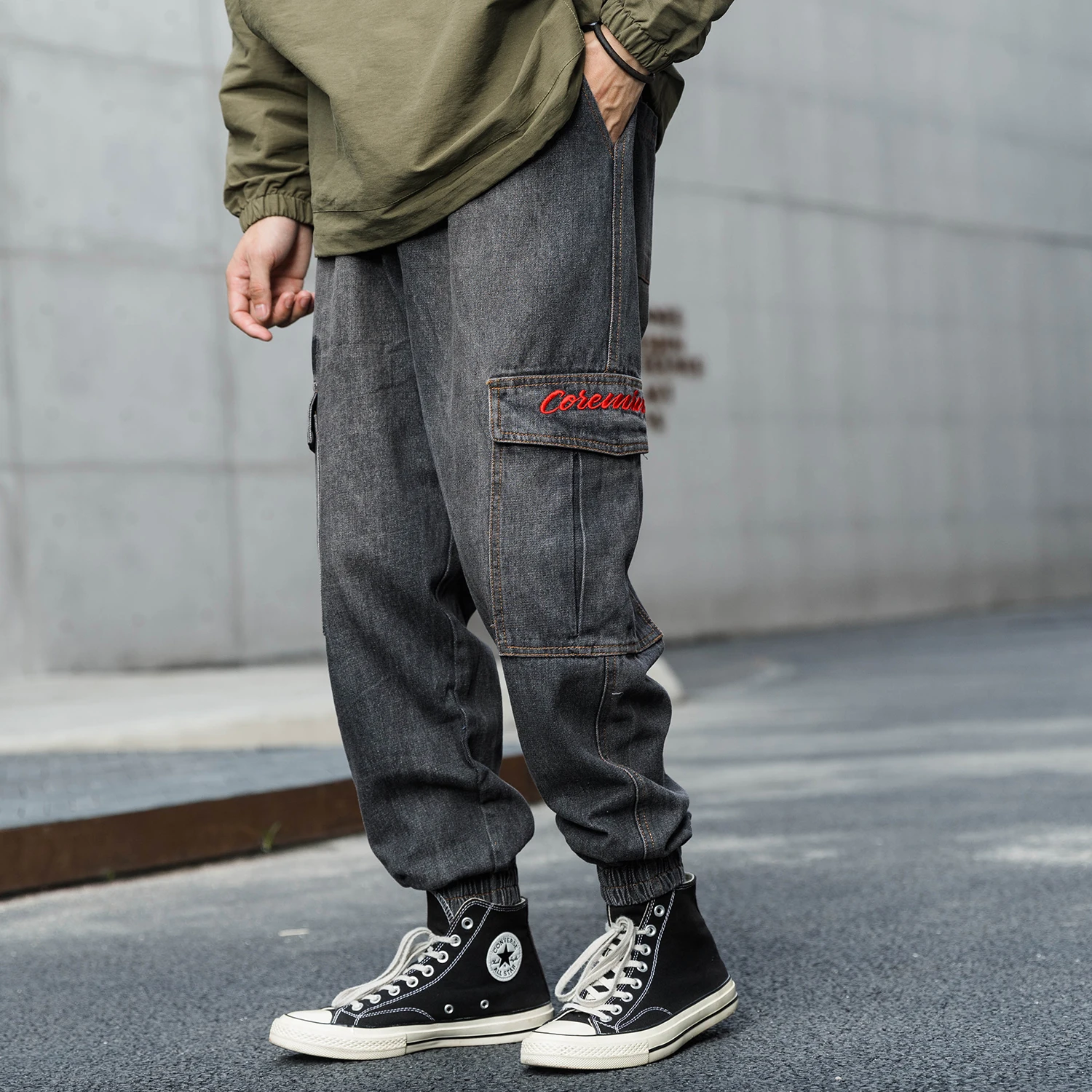 

Washed Black Jeans Harajuku Style Simple Wear-Resistant Cargo Pants Street Casual Clothing Streetwear