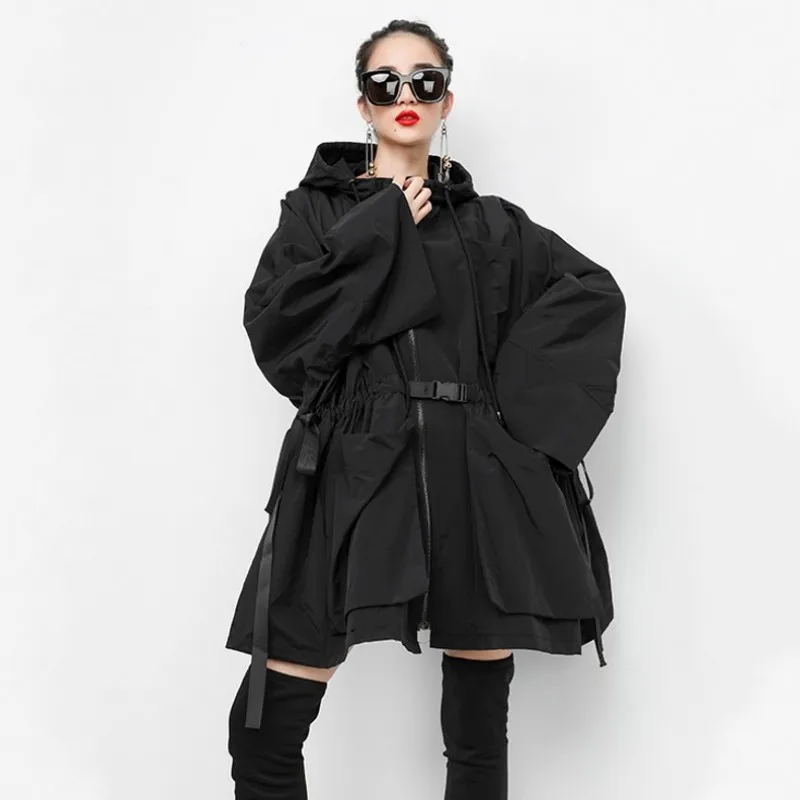 BF панк стиль рукав летучая мышь женская зимняя ветровка с капюшоном хип-хоп