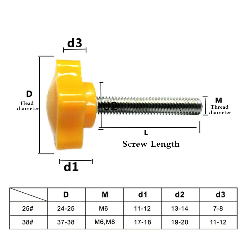 Желтая звездообразная Резьба M6 M8 Зажимная ручка из бакелитовой стали